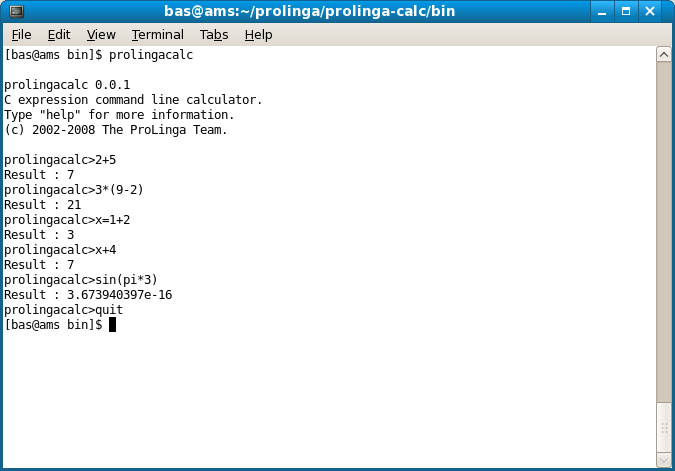 Screenshot of the prolingacalc binary.