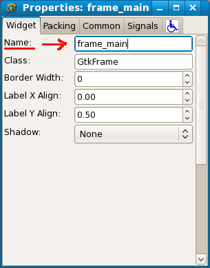 Screenshot of setting the name of a frame.