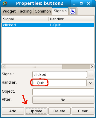 Screenshot of how to update the toolbar button signal handler.