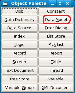 Screenshot of the data model button on the object palette.