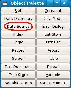 Screenshot of the data source button on the object palette.