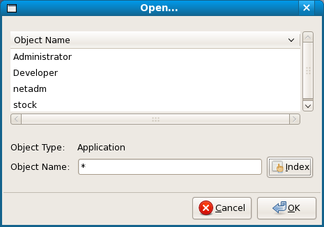 Screenshot of the Object Open Screen.