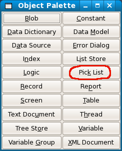 Screenshot of the pick list button on the object palette.