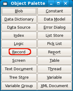Screenshot of the record button on the object palette.
