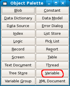 Screenshot of the variable button on the object palette.