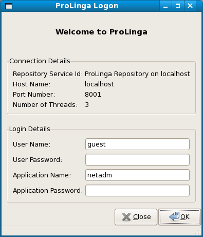 Screenshot of the login to run an application.