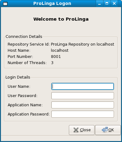 Screenshot of the ProLinga Welcome Screen.